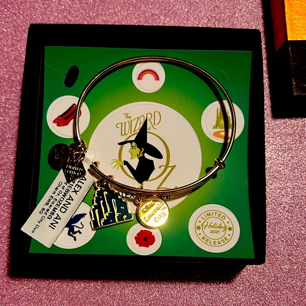 Alex and Ani Wizard Of Oz Emerald City Duo Charm Bracelet -Gold & Green-One Size